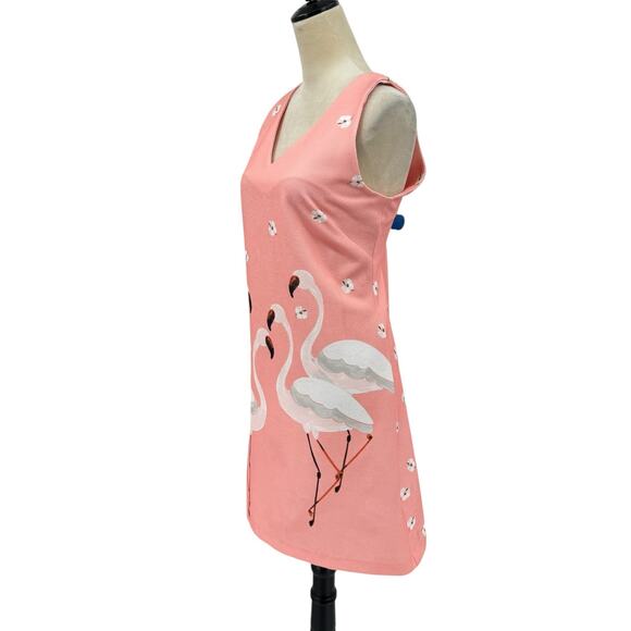 Gabby Skye NWT Salmon Pink Woven Texture Flamingo Novelty Sleeveless Dress - Picture 3 of 15